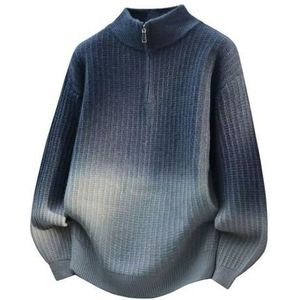 Herenmode Casual Trui, Kleurblok Verloop Breisel Pullover Met Kwart Rits Hals(Blue,4X-Large)