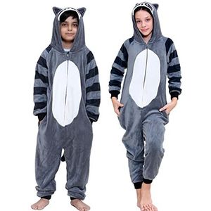 A2Z Kids Vlies Onesie One Piece Capuchon Meisjes Jongens Super Zacht - E.Soft Raccoon._7-8