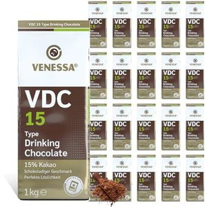 Venessa VDC 15 Drinkchocolade, 20 x 1 kg, voor zakelijke klanten, 15% premium cacao en melkgehalte, oplosbaar cacaopoeder voor gastro, licht zoet, aangenaam, alle volautomatische koffiemachines en