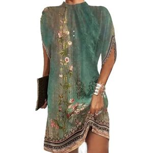yk8fass Jurk met vleermuismouwen en ronde hals yg-2501, Groene bloemen, XL