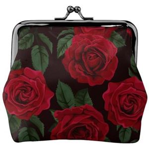 Red Rose Leren portemonnee voor dames, met kiss lock, stijlvolle en compacte portemonnee voor dagelijks gebruik, Rode Roos, Eén maat, Munt Pouch