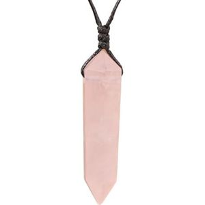 Natural Crystal Double Point Pendant Necklace For Women Fashion Labradorite Amazonite Leather Necklace Boho Jewelry Gift (Color : Rose Quartz)
