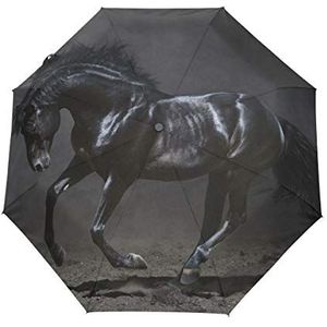 Zwart donker paard paraplu winddicht automatisch opvouwbare paraplu's automatisch open sluiten voor mannen vrouwen kinderen