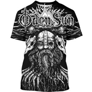 Nordic Viking Fenrir Wolf Top, Unisex Odin Warrior Tattoo Ronde Hals Harajuku Korte Mouw, Zomer 3D Digitaal Kompas Bedrukt Nieuwigheid Sneldrogend T-shirt (Color : Odin, Size : 4XL)