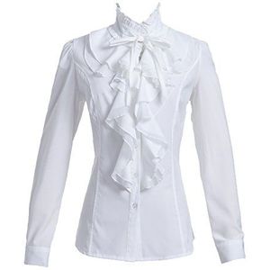 Taiduosheng Vrouwen Shirts Kant Ruche Hals Stand-Up Kraag Knop Down Blouse Lange Mouw OL Shirt Tops