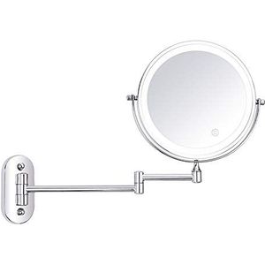 JPKZBCRGM Make-up Spiegel Wandmontage Scheren Spiegel LED Luxe Badkamer Spiegel voor Hotel Vanity met Verstelbare Uitschuifbare Ronde 8 Inch 10X Vergrootspiegel