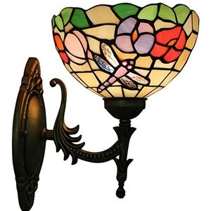 Tiffany Stijl Wandlamp, 8-Inch Bloemen Gekleurde Glazen Lampenkap, Multi-Kleur Nachtkastlamp, Woonkamer, Slaapkamer, Eetkamer Decoratie,