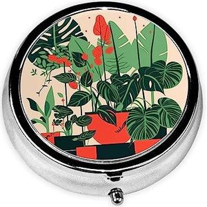 Pil Organizer, Ronde Vormige Pack, 3 Compartiment Geneeskunde Pil Case, Draagbare Pillendoos, Pil Dispenserpotted Turtleback Bamboe