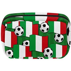 Italië vlag voetbal voetbal reizen gepersonaliseerde make-up tas cosmetische tas toilettas voor vrouwen en meisjes, Meerkleurig, 17.5x7x10.5cm/6.9x4.1x2.8in