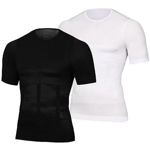 XTEES Ion Afslanken en Vormen Onderhemd, Ion Vormgeven Vest, Gynaecomastie Compressie Shirts voor Mannen, Zwart+wit, XL