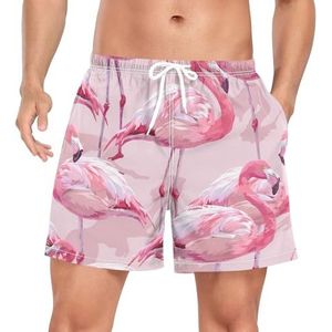Niigeu Valentine Flamingo Bird Pink Zwembroek voor heren, sneldrogend, met zakken, Leuke mode, S