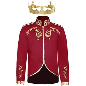 Vintage Heren Court Style Jacket Goud Geborduurd Unisex Koning Prins Jas Pak Kostuum Court Fashion Jas voor Steampunk Genie Kostuum (Color : Red, Size : XXXL)