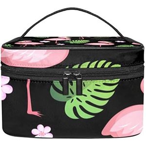 Make-up Organizer Bag, Reizen Make-up Tas Organizer Case Draagbare Cosmetische Tas voor Vrouwen en Meisjes Toiletries Zwart Flamingo, Meerkleurig, 22.5x15x13.8cm/8.9x5.9x5.4in