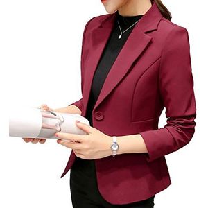 Frolada Women Formal Blazers Suit Jacket One Button Solid Color Lapel Long Sleeve Slim Coat Office Work Wine Red XL