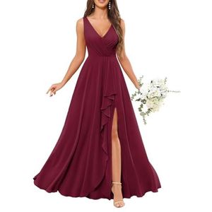 Chiffon baljurken voor dames, mouwloos, bruidsmeisjesjurken voor bruiloft, cocktailjurk, grote maten, Woestijnroos, 34