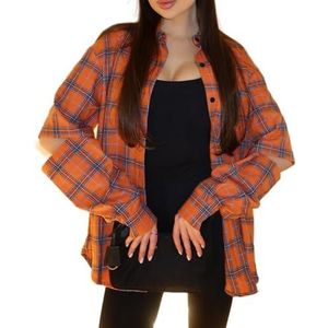 LoprNsdgt - Geruite Overhemden - Oranje - Lange Mouwen - Losse Pasvorm