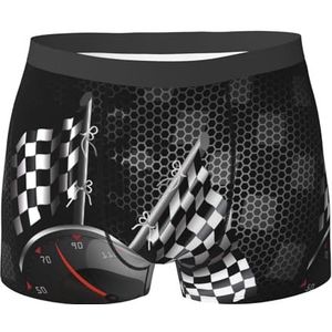 ZJYAGZX Boxershorts met geruite vlag en raceprint voor heren - comfortabele ondergoedbroek, ademend vochtafvoerend, Zwart, M