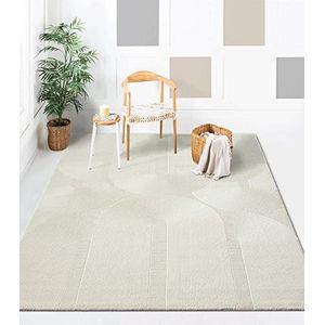 the carpet Lima Duurzaam en milieubewust designertapijt, zacht en onderhoudsvriendelijk, 3D-effect, wasbaar, pool van 100% gerecycled polyester, crème, 160 x 230 cm