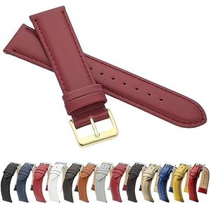 MARCHEL Glad leer echt leer LLB sluiting in goud lederen band horlogeband rundleer fijn leer, rood, 20 mm XL, Klassiek