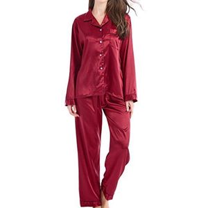 Sanraflic Pyjama voor dames, satijn, lang, nachtkleding, loungewear, S