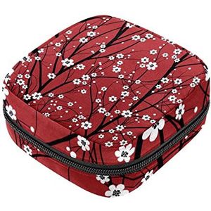 Maandverband Opbergtas, Vrouwelijke Product Pouches Draagbare Periode Kit Tas voor Meisjes Vrouwen Dames Wintersweet Rode Achtergrond, Meerkleurig, 4.7x6.6x6.6 in/12x17x17 cm