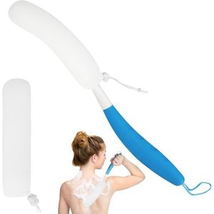 Badborstel met lange greep, antislip curve behandelde badbodyborstel, rugscrubber voor douche, gemakkelijk bereik voor senioren, geschikt voor ouderen/zwangere hulp baden en douchen