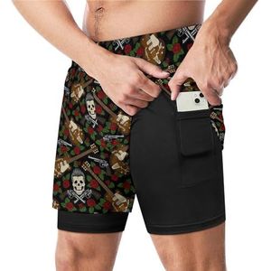 Rockabilly patroon grappige zwembroek met compressie voering en zak voor heren board zwemmen sport shorts