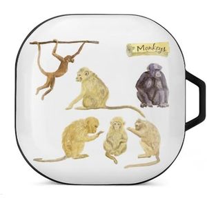 Aquarel Aap Oordopjes Hoesje Compatibel met Samsung Hard Shell Beschermhoes Zwart-Stijl