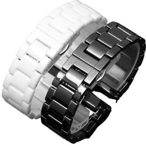 LQXHZ 14mm 16mm 18mm 20mm 22mm Hoge Kwaliteit Zilveren Horloge Gesp En Witte Keramiek Horloge Bands Mannen Vrouwen Band Armbanden (Color : Black, Size : 14mm)