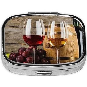 Rode Wijn Galsses & Druiven Pillendoos 2 Compartiment Geneeskunde Pil Case Draagbare Metalen Geneeskunde Organizer voor Pocket of Portemonnee Decoratieve Pillendoos Uniek Gift