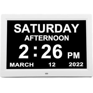 Digitale Kalenderwekker, Dagklok, 12 Inch Groot Scherm, Am Pm, Meerdere Alarmen, 3 Medicijnherinneringen voor Senioren met Dementie, Bureau, Wandmontage (EU-stekker)