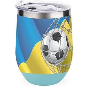 Voetbal Doel En Oekraïne Vlag Geïsoleerde Tumbler met Deksel Leuke Roestvrij Staal Koffie Mok Duurzame Thee Cup Reismok Groene Stijl