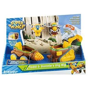 Super Wings Todd's & Donnie's Dig Rig + 2 Transform-a-bot Todd & Donnie, speelgoed vliegtuig en robotfiguur Transformeerbaar figuur en robot uit de animatieserie speelgoed voor kinderen vanaf 3 jaar.