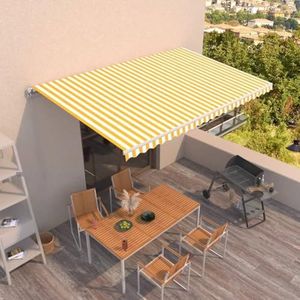 Rantry Handmatig zonnezeil, intrekbaar, 500 x 300 cm, geel en wit, buitengordijn voor privacy, balkon, terras