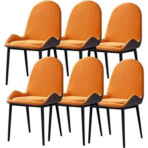 GEIRONV Eetkamerstoelen set van 6, modern met koolstofstalen metalen poten waterdichte PU lederen zijstoel for thuis commerciële restaurants Eetstoelen (Color : Orange, Size : 89 * 45 * 50cm)