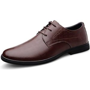 Oxford Dress Schoenen for Heren Vetersluiting Ronde Neus Veganistisch Leer Effen Kleur Derby Schoenen Rubberen Zool Antislip Klassiek(Brown,41 EU)