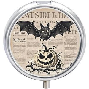 Bat Art pillenorganizer, pillendoos, 3 compartimenten, dagelijkse ronde medicijncontainer met spiegel, wekelijks, draagbare pillendispenserhoezen voor portemonnee