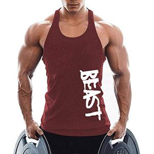 TX Apparel Tanktop voor heren, Beast Gym stringer, shirt van katoen, wijnrood, M