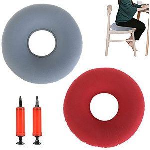 2 stuks donutzitkussens, opblaasbaar zitkussen van ring, opblaasbaar zitkussen met pomp, kussens voor auto's, banken, kantoren en rolstoelen (rood, grijs)