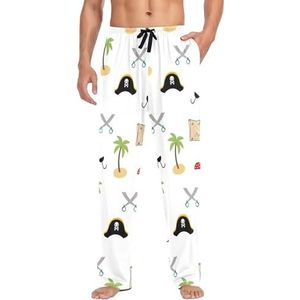LI ZHI XIN Heren Pyjama Broek Lange Pyjama Bodem Lente Herfst Dunne Losse Stijl Elastische Taille Tie Strap Met Zak S-XXL Piraat Schip Kokos Boom Cartoon Patroon, Meerkleurig, S