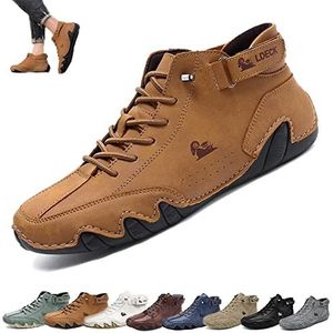 Italiaanse Handgemaakte Suède Hoge Laarzen Met Klittenband - Becks Schoenen Heren Waterdichte Suède Casual Sneakers, Heren Antislip Ademende Outdoor Chukka Hoge Laarzen (Color : Brown, Size : 45 EU