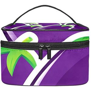 Draagbare Make-up Tas Reizen Cosmetische Zakken Voor Vrouwen Meisjes Rits Pouch Case Organizer Plantaardige Aubergine Paars Patroon, Meerkleurig, 22.5x15x13.8cm/8.9x5.9x5.4in