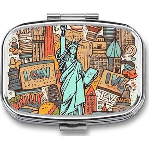 Leuke Pil Organizer Cartoon Leuke New York Amerikaanse Thema Art Gedrukt Draagbare Reizen Pillendoos Mini Pillendoos Kan Buiten worden gebruikt