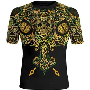 Noorse Mythologie Thor's Hamer T-shirt, Viking 3D-geprinte Tattoo Totem Voor Heren Casual Ronde Hals Korte Mouwen, Middeleeuws IJsland Verfrissend Sneldrogend T-shirt (Color : Viking E, Size : 5XL)