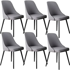 GEIRONV Eetkamerstoelen set van 6, moderne woonkamer bijzetstoelen met zachte lederen kussenzitting en metalen poten eetkamerstoelen Eetstoelen (Color : Dark Gray, Size : Black feet)