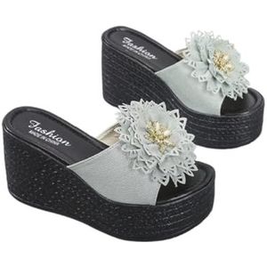 LDOZ Dames sandalen strand bloemen knoop mode Romeinse sleehak sandalen voor(Green,9.5)