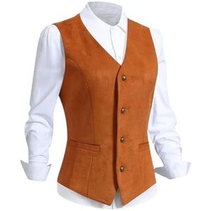 Hgvcfcv Damesvest met V-hals, formele zakelijke werkkleding, vest, elegant, ol-vest, vintage, Oranje, XL