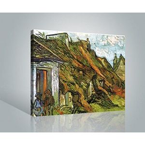 1art1 Vincent Van Gogh Poster Kunstdruk Op Canvas Thatched Cottages In Chaponval, 1890 Muurschildering Print XXL Op Brancard | Afbeelding Affiche 50x40 cm