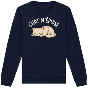 Sweatshirt met kat, uniseks, bedrukt in Frankrijk, 100% biologisch katoen, cadeau voor verjaardagsdieren, origineel grappig, Marineblauw, XXL