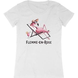 Flemme T-shirt in roze, voor dames, bedrukt in Frankrijk, 100% biologisch katoen, cadeau voor verjaardagsdieren, origineel grappig, Wit, L